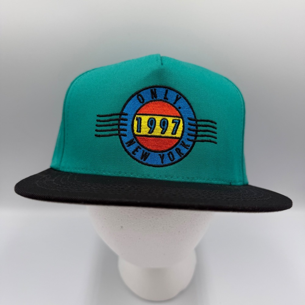 Only NY 1997 New York Snapback Hat‎ Teal Flat Brim Made in USA Mens Cap NWOT